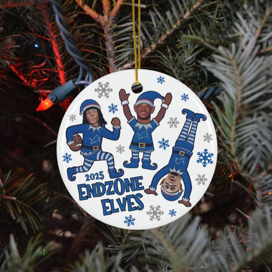 Discover Detroit Football Endzone Elves Ornament, Lions Ornament