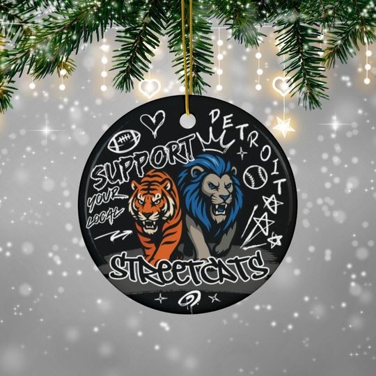 Discover Lions and Tigers Streetcats Ceramic Baseball Ornament, Football Team Holiday Gift,  Lions Christmas Gift Tigers Ornament
