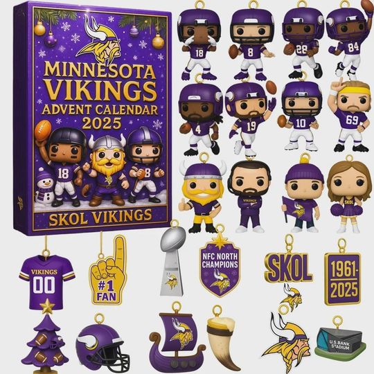 Minnesota Vikings 2025 Advent Calendar Skol Vikings Christmas Countdown Box football Fan Gift For Football Lovers Holiday Decor