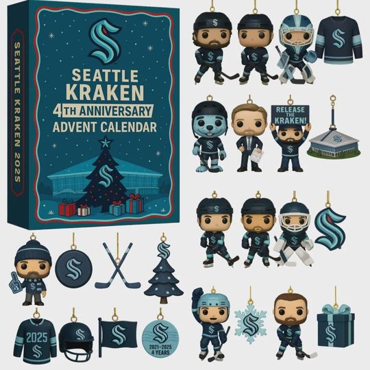 Seattle Kraken 2025 Advent Calendar 4th Anniversary Fan Gift Christmas Countdown Box Hockey Collector Holiday Set