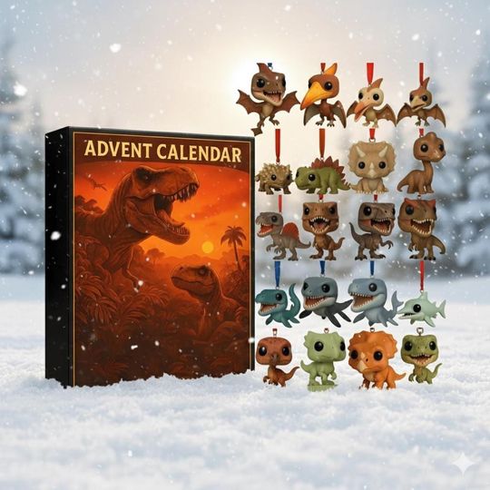 Dinosaur 2025 Advent Calendar, 24 Acrylic Christmas Ornaments, Prehistoric Reptile Mini Figures Jurassic Theme Holiday Gift
