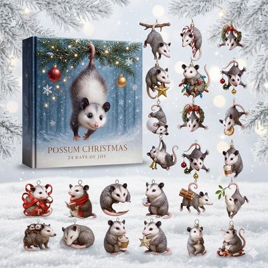 Discover Possum 24 Acrylic Ornaments Advent Calendar 2025, Cute Woodland Animal Figurine Set, Christmas Countdown Gift