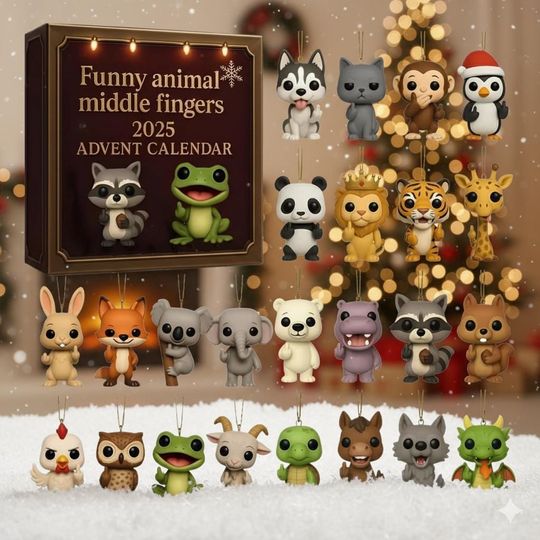 Discover Funny Animal Middle Fingers 2025 Advent Calendar, 24 Acrylic Christmas Ornaments, Cute and Humorous Animal Figurine Gift