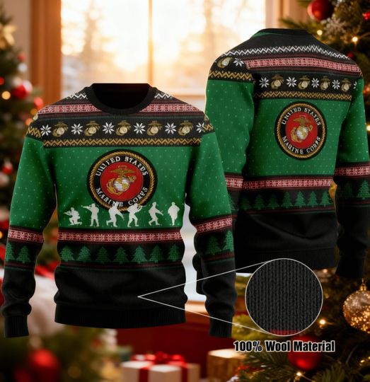 Eagle Globe Anchor Ugly Christmas Sweater, US Military Holiday Jumper, Patriotic Veteran Sweatshirt, Brave Marine Corps Xmas Gift