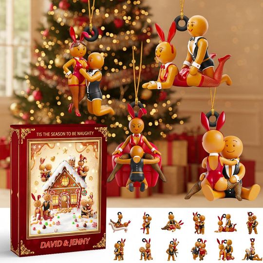 Discover Personalized Naughty Gingerbread Advent Calendar 2025  24 Days of Spicy Couples Ornaments  Funny Adult Christmas Gift Box for Lovers