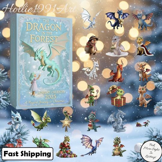 Discover 2025 Dragon in the Forest Advent Calendar, Flat 2D Acrylic Fantasy Creature Ornaments, Tree Hanging Decor Gift