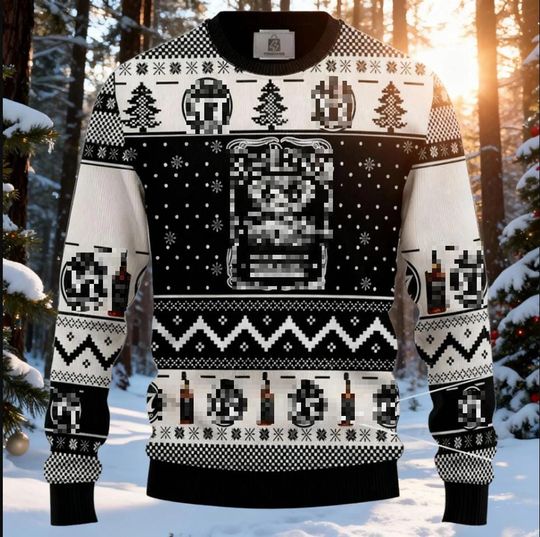 Whiskey Old No.7 Spirit Christmas Sweater, Rustic Holiday Distillery Jumper, Black and White Winter Alcohol Shirt, Festive Jack Drinker Gift