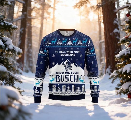 Discover Show Me Beer Can Christmas Sweater, Funny Mountains Holiday Crewneck, Busch Brew Fan Gift, Navy Ugly Xmas Party Top, Adult Drinking Shirt