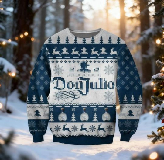 Discover Don Tequila Reserva Ugly Christmas Sweater, Blue White Liquor Holiday Sweatshirt, Premium Spirit Party Pullover, Funny Alcohol Fan Gift