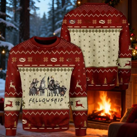 Discover The Fellowship Ugly Christmas Sweater, Fantasy Adventure Holiday Sweatshirt, Wizard Dwarf Elf Sweater, Middle Earth Fan Gift