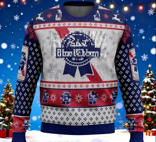 Discover Blue Ribbon Lager Ugly Christmas Sweater, Vintage Beer Jumper, Funny Holiday Gift For Beer Dad, Christmas Party Sweatshirt