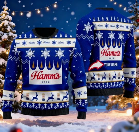 Discover Sky Blue Water Beer Ugly Christmas Sweater, Personalized Holiday Jumper, Funny Vintage Lager Gift, Christmas Party Sweatshirt with Name