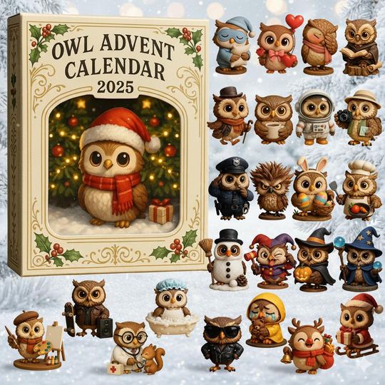 Discover Owl Advent Calendar 2025, 24-Day Christmas Countdown, Cute Winter Holiday Gift for Owl Lovers and Families