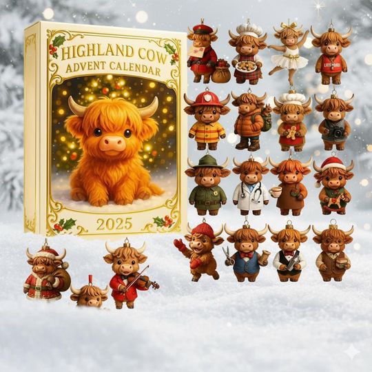 Discover Highland Cow 24 Acrylic Ornaments Advent Calendar 2025, Cute Farm Animal Figurine Set, Christmas Countdown Gift for Cow Lovers
