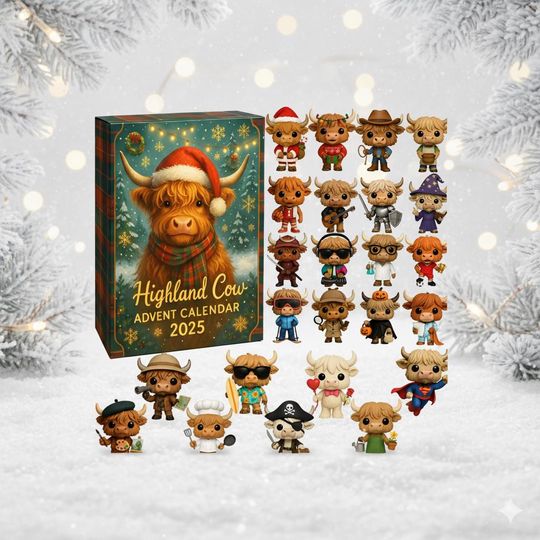 Discover Highland Cow 24 Acrylic Ornaments Advent Calendar 2025, Cute Farm Animal Figurine Set, Christmas Countdown Gift for Cow Lovers