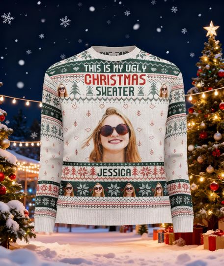 Discover Custom This Is My Christmas Sweater, Personalized Face Sweatshirt, Ugly Christmas Sweater, Holiday Sweatshirt, Funny Ugly Christmas Sweater