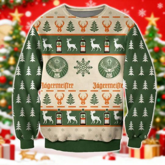Discover Ugly Christmas Sweater, Green Reindeer Christmas Ugly Sweater, Holiday Party Crewneck Sweater, Christmas Drinking Shirt for Men