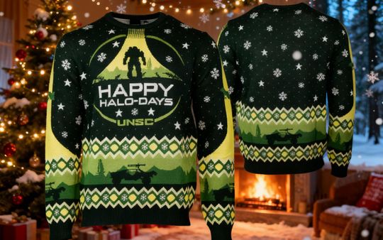 Discover Happy Halo-days Ugly Christmas Sweater, Halo Video Game Jumper, Gamer Lover, Large Ugly Novelty Gift, Master Chief Xmas Party Sweatshirt