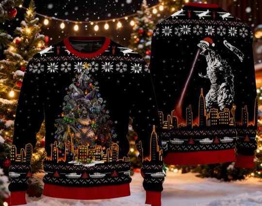 Ugly Christmas Sweater Sweater, Funny god zilla Ugly Christmas Sweatshirt, Monster Holiday Party Shirt, Retro god zilla Xmas Sweatshirt