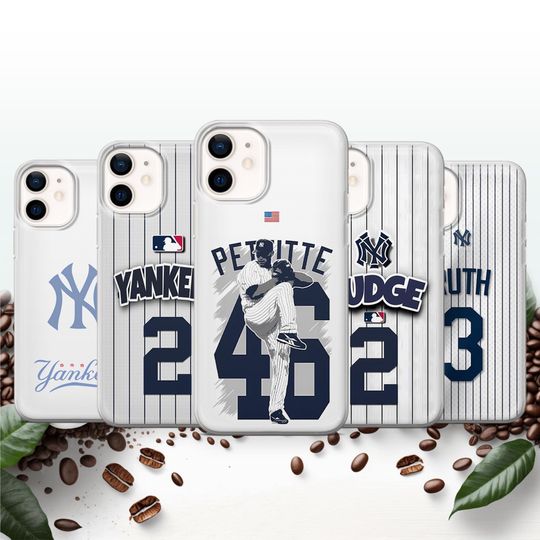 Discover New York Yankees Phone Case Baseball Jersey Aaron Judge Cover for iPhone 16 Pro, 15, 14, 13, 12, Samsung S25+, S24, S23, S22, A16, A25, A5
