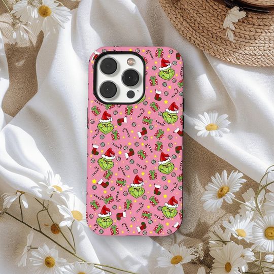 Discover Retro Grin Christmas Phone Case, Festive Candy Present Case, Cute Holiday Gift Pattern Cover, iPhone 17 16 15 14 13 12, Samsung S25 S24
