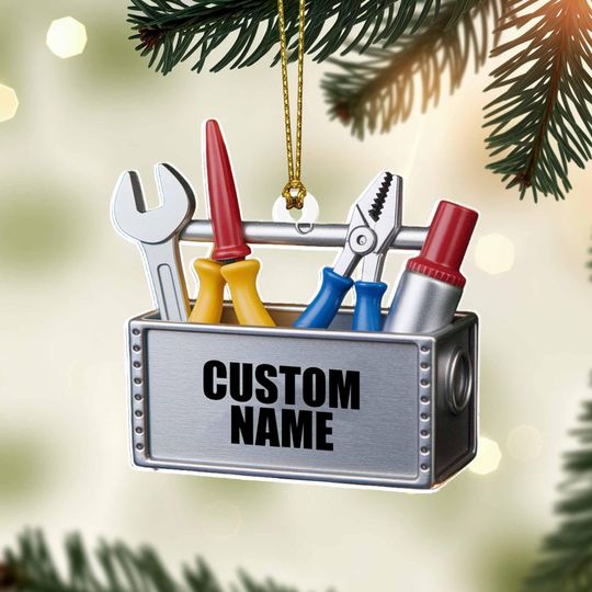 Discover Toolbox Christmas Ornament 2025 | Tree Hanging Decor, Flat Custom Ornament with Tools Design | Gift for Mechanics, Handymen & DIY Lovers