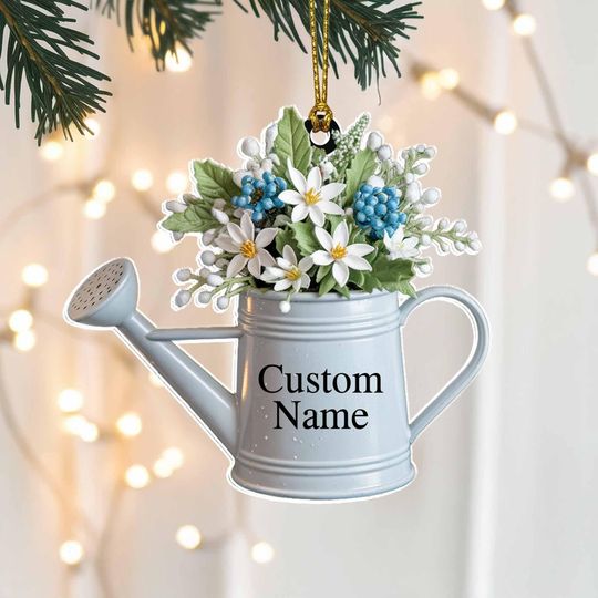 Discover Watering Can Christmas Ornament 2025 | Tree Hanging Decor, Custom Ornament with Flowers & Leaves Design | Gift for Gardeners Nature Lovers