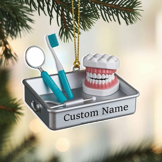 Discover Dentist Christmas Ornament 2025 |  Flat 2D Acrylic Custom Ornament with Dental Tools & Tooth Model | Gift for Dentists Dental Students
