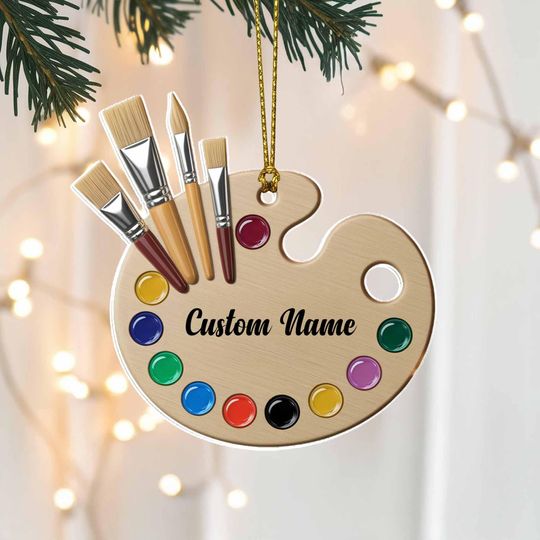 Discover Artist Palette Christmas Ornament, Tree Hanging Decor, Custom Ornament with Paintbrushes & Colors, Gift for Artists Art Lovers