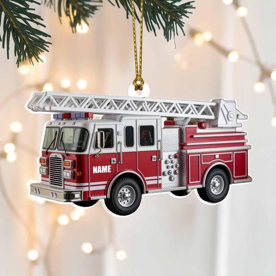 Discover Fire Truck Christmas Ornament, Personalized Acrylic Ornament for Firefighters, First Responders & Kids Who Love Fire Engines