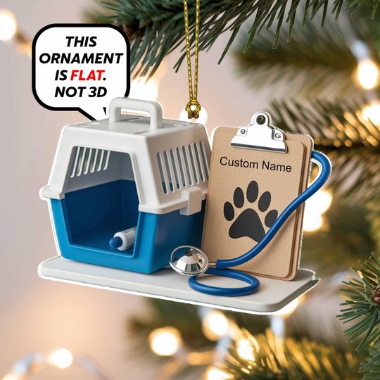 Discover Veterinarian Ornament, Personalized Pet Vet Ornament with Carrier, Clipboard Custom Acrylic Christmas Decoration for Animal Lovers