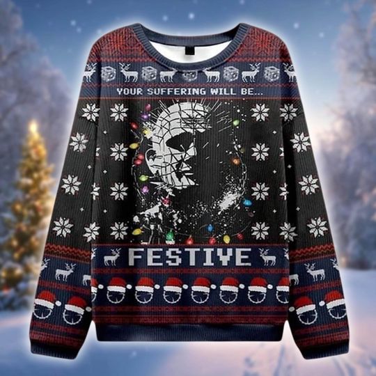 Your Suffering Will Be Festive Christmas Sweater, Horror Gothic Holiday Jumper, Funny Dark Xmas Pullover, Creepy Gift Idea
