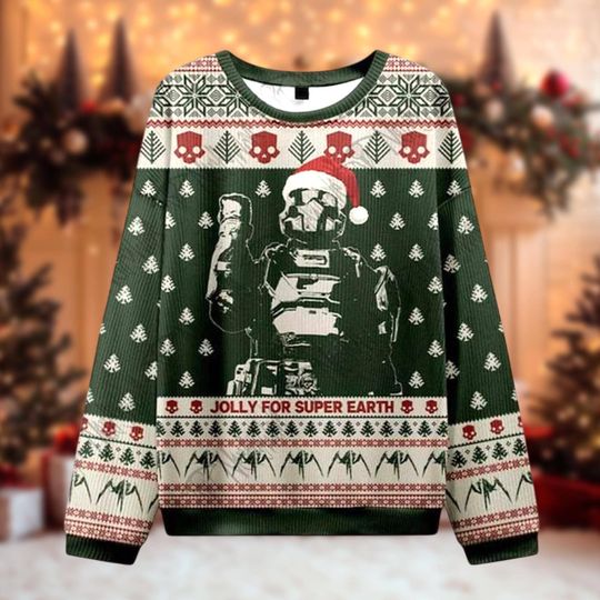 Discover Helldivers Christmas Sweater, Super Earth Gamer Holiday Jumper, Funny Sci-Fi Xmas Pullover, Geeky Christmas Gift for Video Game Fans