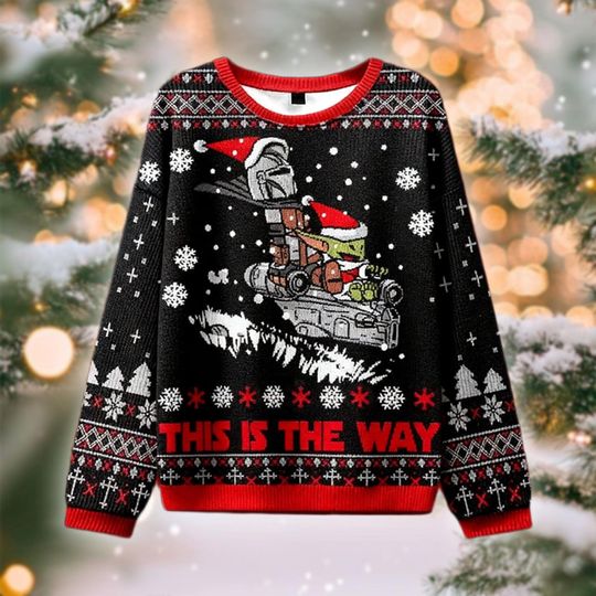 Discover Ugly Sci-Fi Bounty Hunter Christmas Sweater, Little Green Alien Holiday Jumper, Funny Xmas Gift, The Way Knit Pullover, Geek Party Top