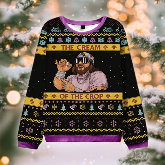 Discover The Cream Of The Crop Christmas Sweater, Funny Wrestling Legend Jumper, Ugly Holiday Party Gift, Vintage 90s Style Sweatshirt