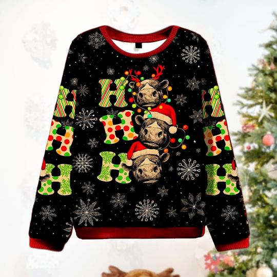 Ha Ha Ha Cow Ugly Christmas Sweater, Funny Reindeer Jumper, Farm Animal Holiday Party Gift, Cattle Xmas Sweatshirt, Cute Cow