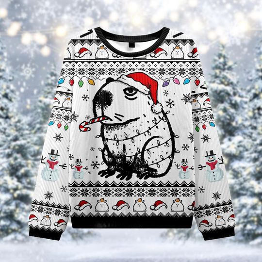 Discover Capybara Ugly Christmas Sweater, Funny Holiday Light Jumper, Cute Animal Xmas Gift, Capybara Lover Sweatshirt, Relaxed Rodent