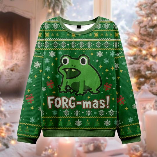 Forgmas Ugly Christmas Sweater, Funny Frog Jumper, Cute Toad Holiday Gift, Meme Frog Xmas Sweatshirt, Goblincore Jumper