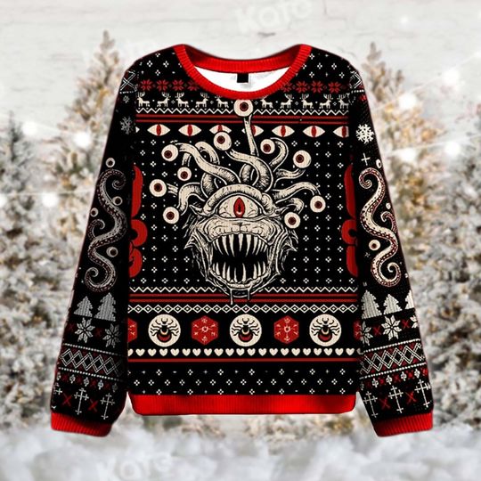 Discover Evil Eye Monster Tentacles Ugly Christmas Sweater, Fantasy Creature Xmas Gift, Gaming Holiday Sweatshirt, Secret Santa Outfit, RPG