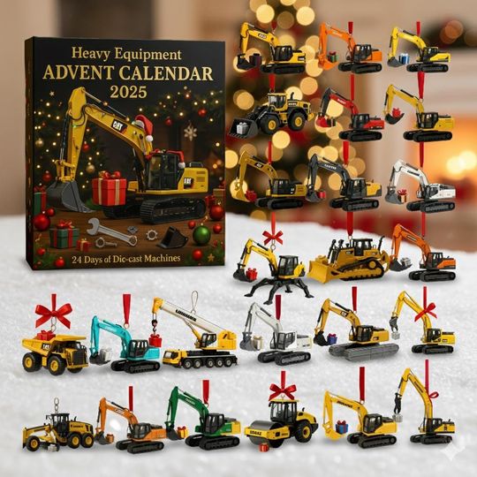 Discover Heavy Equipment Advent Calendar 2025, 24 Die-Cast Machines Box, Construction Vehicle Christmas Countdown Gift Set