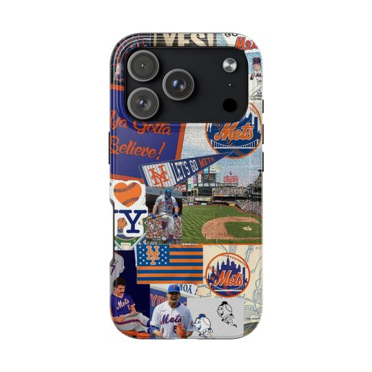 Discover Mets Baseball iPhone Case, Blue & Orange NY Team Collage