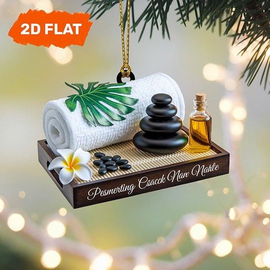 Discover Spa Theme Acrylic Christmas Ornament, Personalized Zen Massage Decor with Custom Name, Relaxation Gift for Women and Wellness Lovers