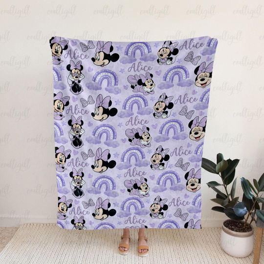 Discover Minnie Mouse Nursery Blanket Custom, Baby Shower Gift Minnie Mouse Throw, Cute Rainbow Minnie Blanket, Disney Girl Throw With Name, THA317-5