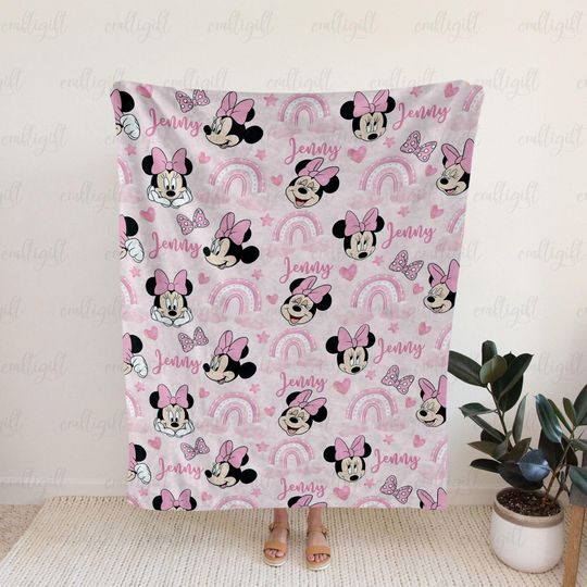 Discover Personalized Minnie Mouse Blanket, Minnie Mouse Magic Kingdom Blanket, Minnie Mouse Coquette Blanket, Disney Christmas Home Decor, THA317-2