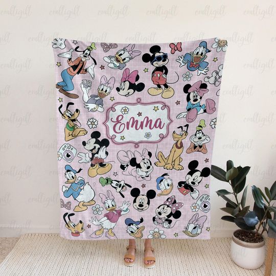 Discover Personalized Baby Girl Blanket Mickey Mouse, Mickey And Friends Blanket, Disney Cartoon Throw With Name, Baby Shower Gift For Girls,THA316-2