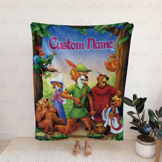 Discover Custom Robin Hood Disney Movie Blanket, Disney Robin Hood Friendship Blanket, Cartoon Animal Throw For Kids Room, Baby Shower Gift, DTA089-5