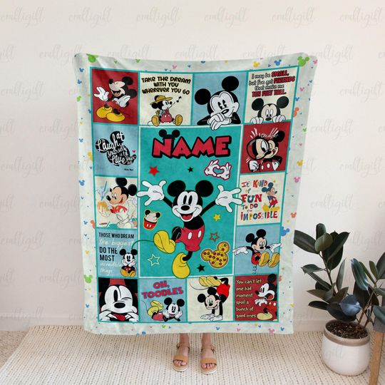 Discover Personalized Name Disney Mickey Blanket, Disney Mickey Baby Blanket, Cartoon Mickey Bedding Blanket, Birthday Girl Boy Gift Blanket, THA315