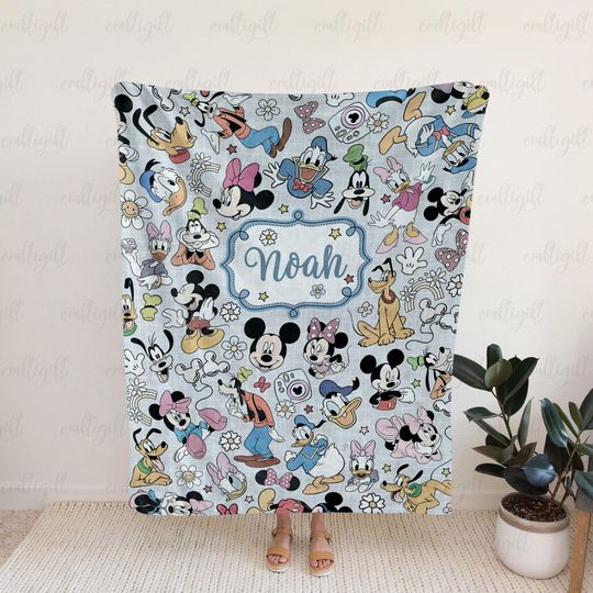 Discover Custom Name Mickey Mouse Blanket, Disney Mickey And Friends Blanket, Wdw Disneyland Baby Blanket, Disnet Cartoon Baby Shower Gift, THA316-1