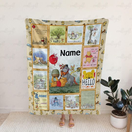 Discover Winnie The Pooh Customizable Name Blanket, Disney Pooh Bear Blanket, Eeyore Tigger Piglet Pooh Blanket, Winnie The Pooh Nursery Decor,NVA760