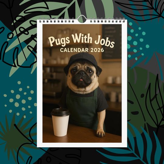 Discover Funny Pug Dogs with Jobs Calendar 2026  Pugs Dressed as Professionals  Dog Lover Gift, Office Humor, Wall Calendar for Pug Fans